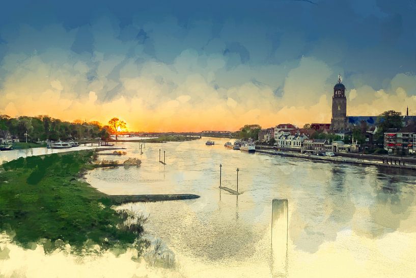 Colourful painting sunset Deventer