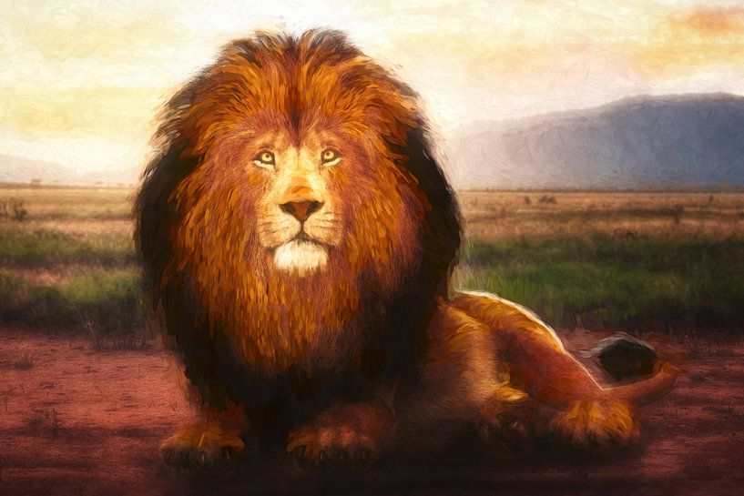 Painted portrait of a lion