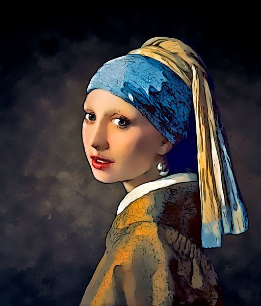 Comic book Girl with the Pearl Earring by Vermeer