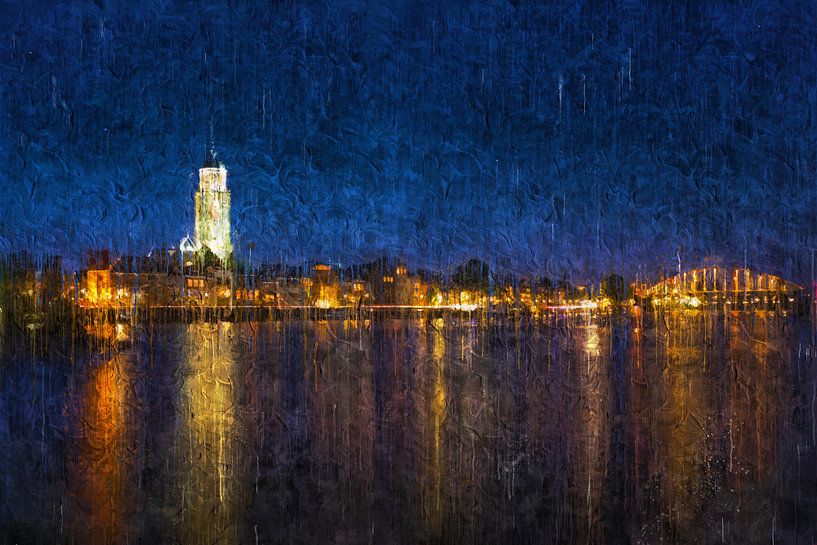 Painted skyline of Deventer at night