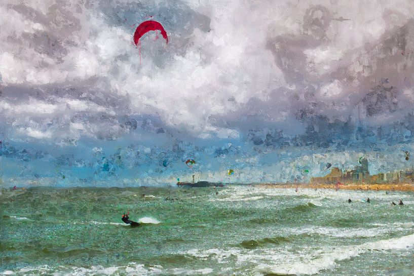 Painted surfers in Scheveningen