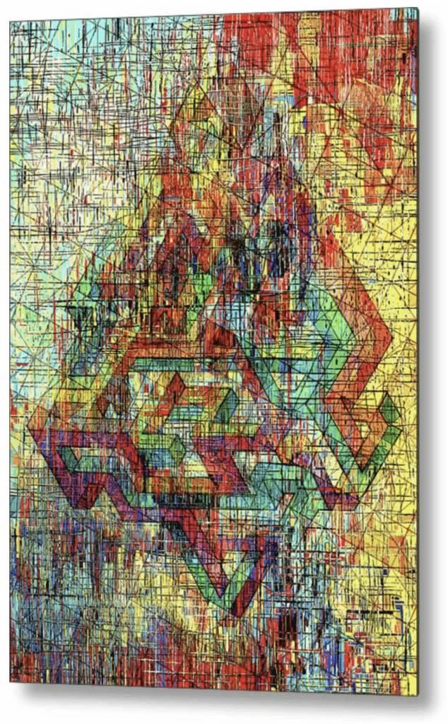 Colorful Geometric Abstract with Escher-Inspired Pattern