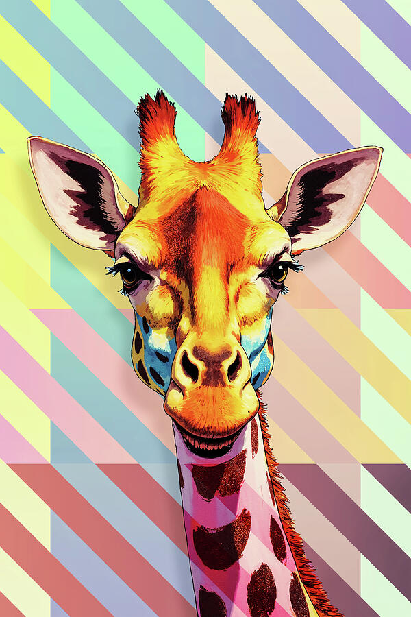 Colorful Pop Art Giraffe Portrait by Arjen Roos