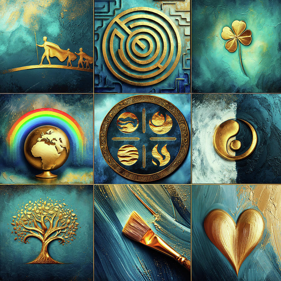 World of Symbols in Gold and Blue by Arjen Roos