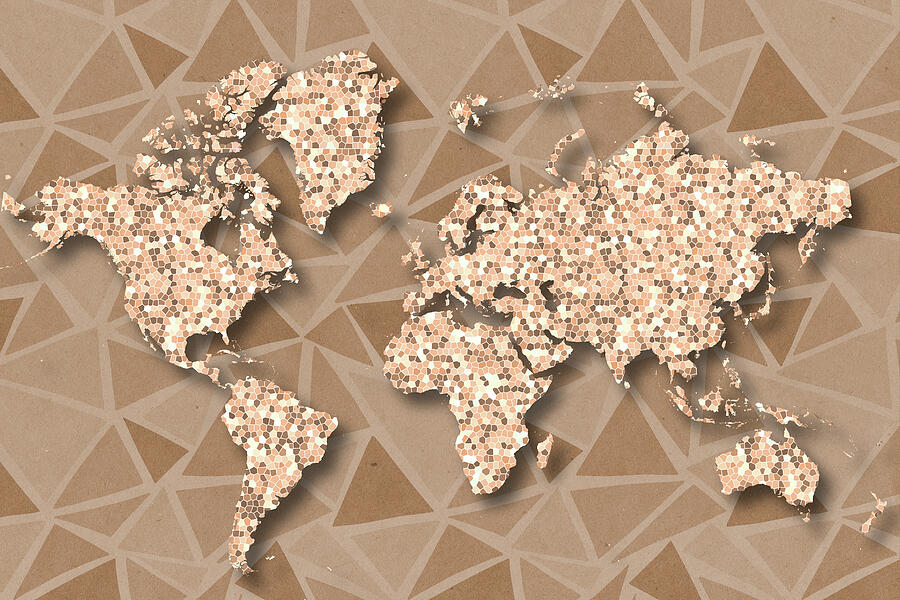 World Map in Terra Mosaic Tones