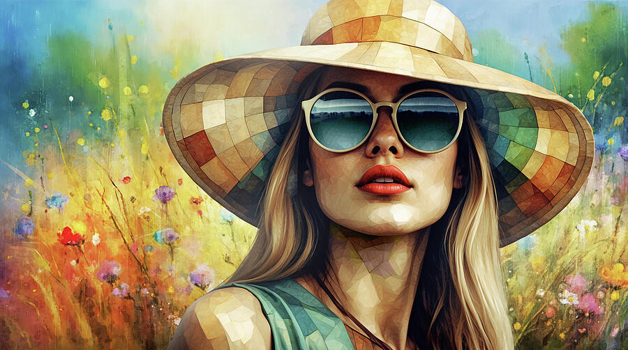Summer Woman with Sun Hat and Flowers by Arjen Roos