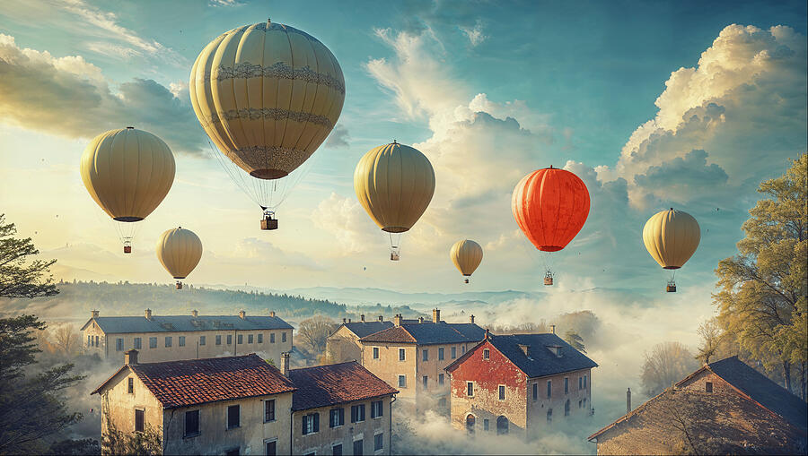 Hot Air Balloons in the Morning Mist by Arjen Roos