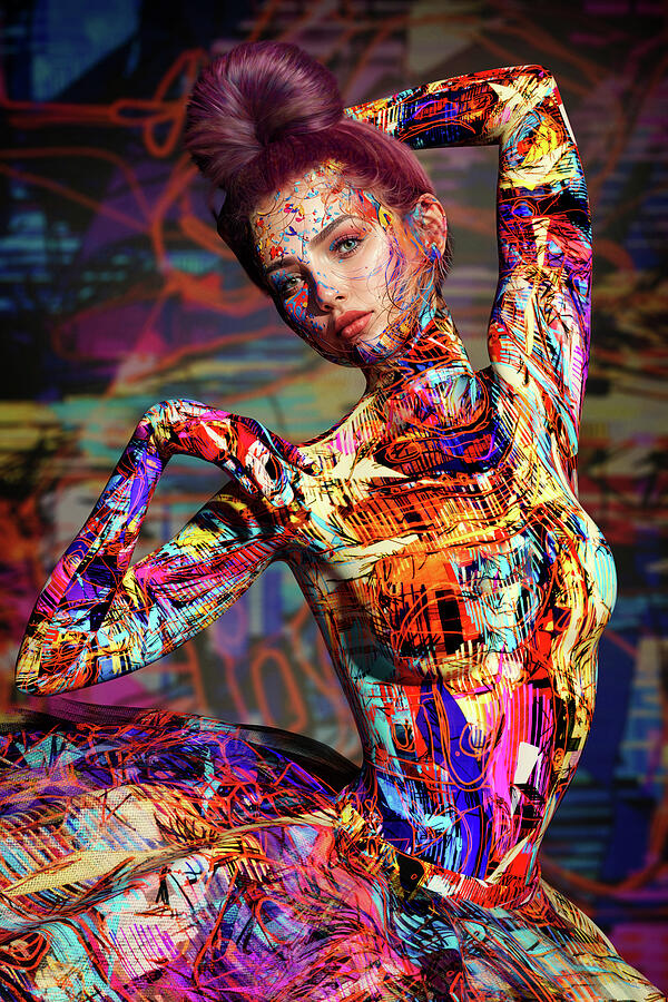 Colorful Ballerina Portrait in Abstract Urban Art Style by Arjen Roos