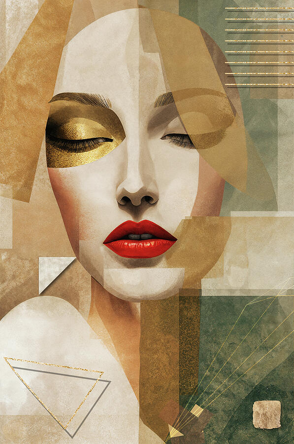 Golden Perspectives Modern Abstract Portrait by Arjen Roos