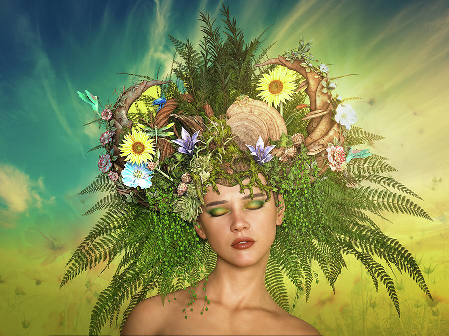 Goddess of Summer Nature Crown Fantasy Portrait by Arjen Roos