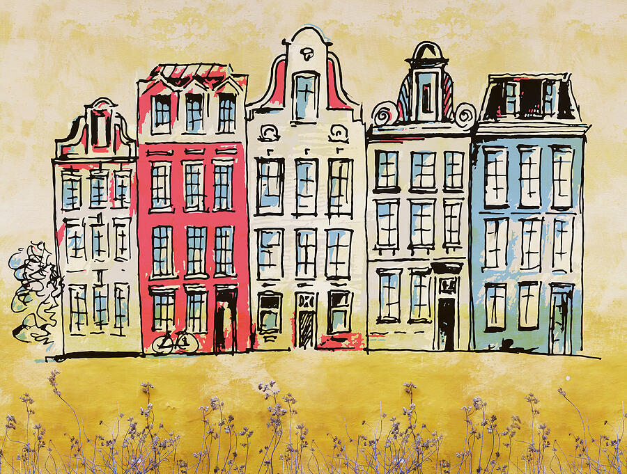 Amsterdam Flowers Dutch Canal Houses with Blossoms by Arjen Roos