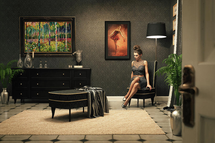 What is she Thinking? A staged scene elegant female