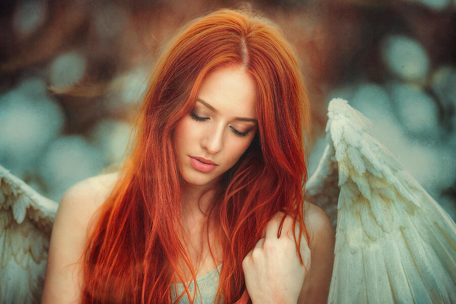 Mystical Red Haired Angel in Dreamlike Portrait by Arjen Roos