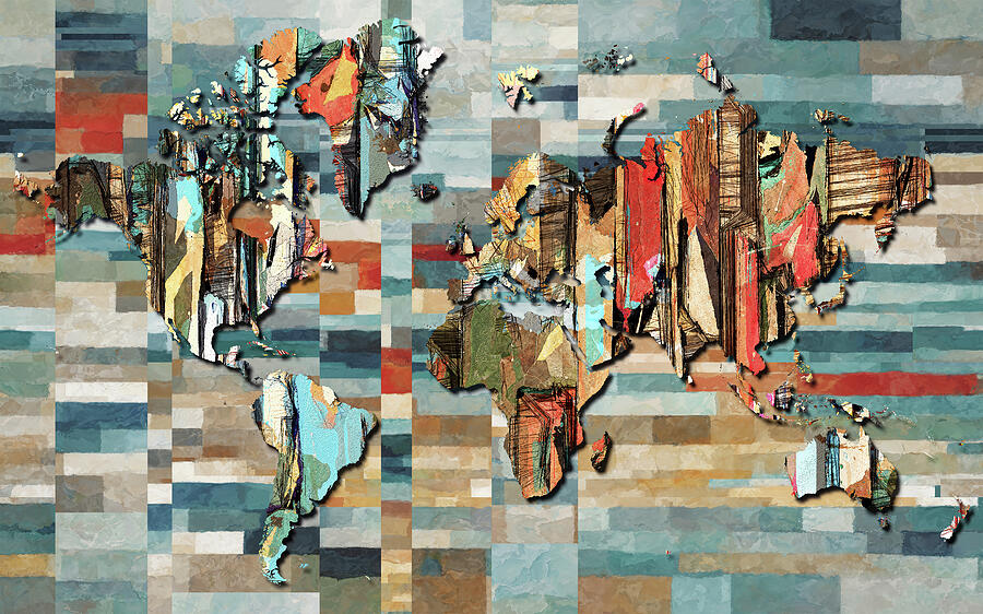 Abstract Colorful World Map Artwork by Arjen Roos