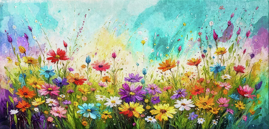 Colorful Wildflower Meadow Painting by Arjen Roos